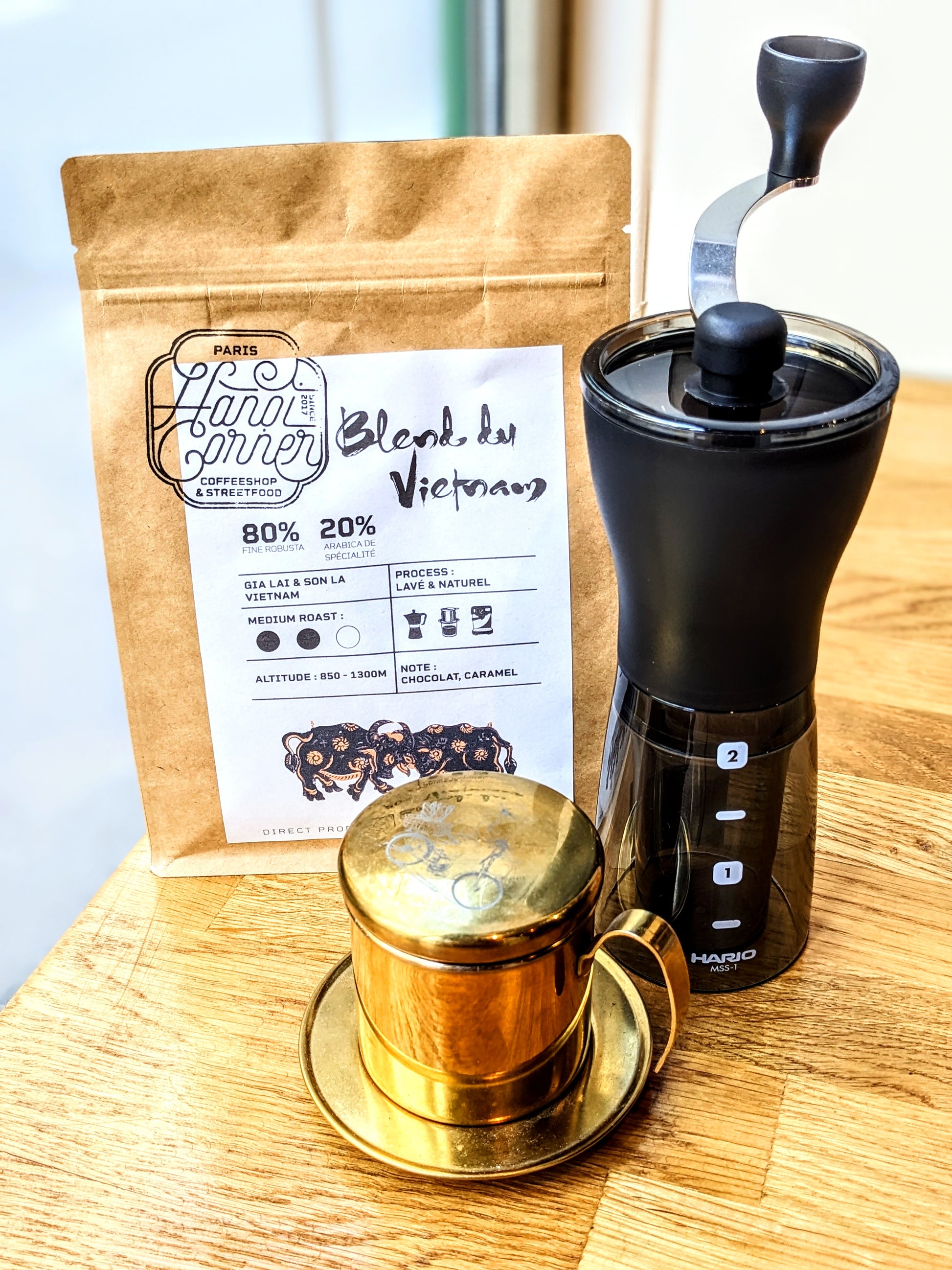 Kit café vietnam avec filtre à café et le moulin à café